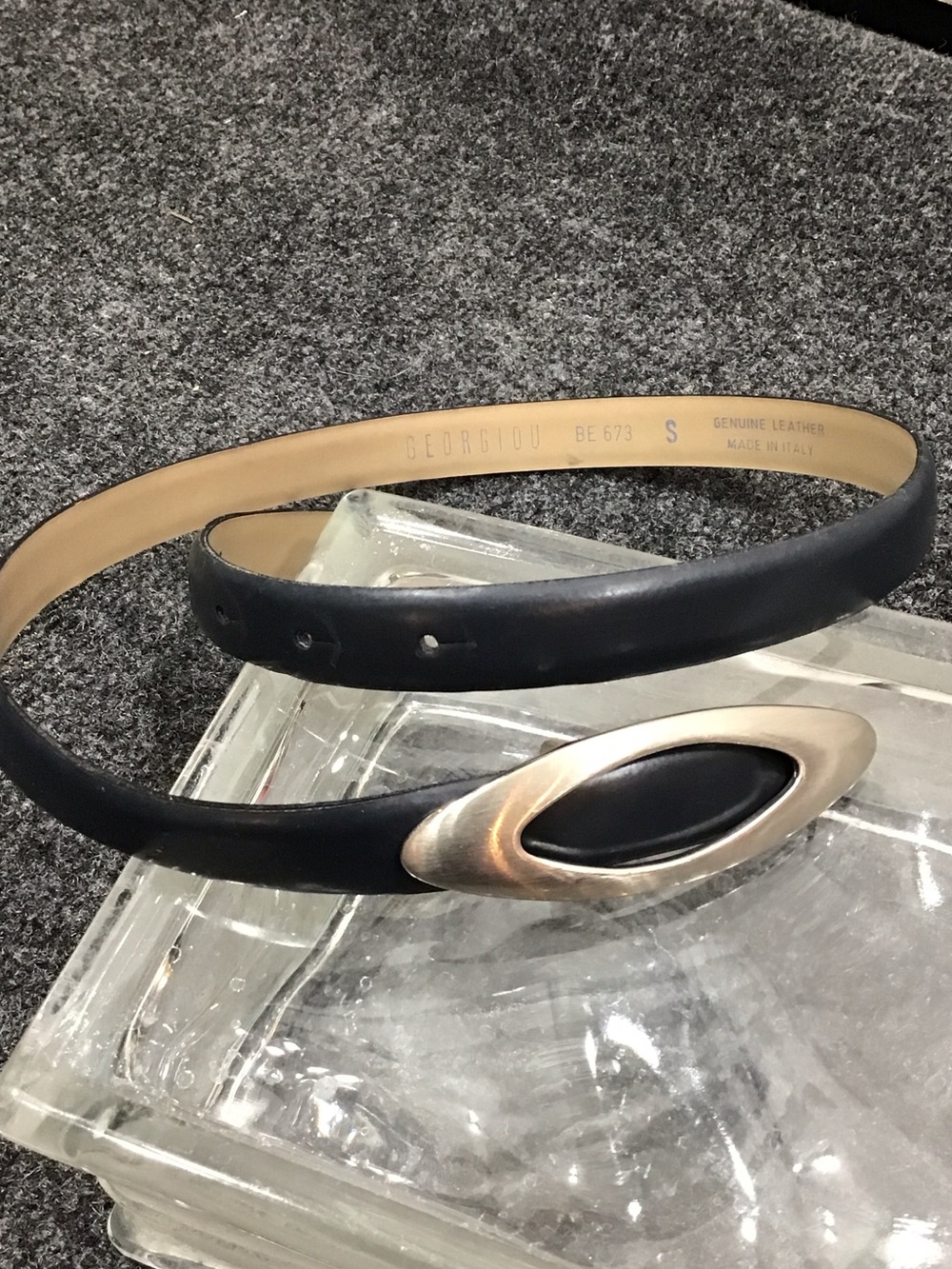 Vintage Georgiou Italian Black Leather Belt with silver Oval Buckle S
